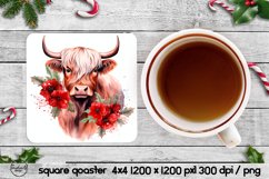 Christmas cow png, Square Christmas coasters Product Image 1