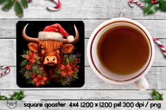 Christmas highland cow square coaster png Product Image 1