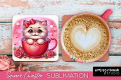 Square Sublimation Coaster - Cat Lover&#039;s Valentine Coaster