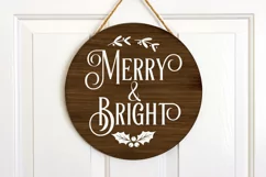 Christmas sign svg round farmhouse Merry and Bright, pillow Product Image 2