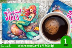 watercolor mermaid square coaster sublimation design Product Image 1