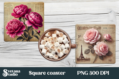 Vintage flower square coaster sublimation| Floral coaster Product Image 1