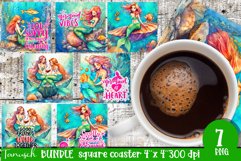 watercolor mermaid square coaster sublimation Bundle Product Image 1
