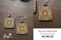 Square Mandala Wood Earring engraving design Product Image 2