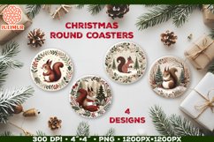 Woodland Squirrel Christmas Coaster Sublimation Design Product Image 1