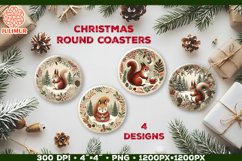 Woodland Squirrel Christmas Coaster Sublimation Design Product Image 1