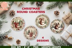 Woodland Squirrel Christmas Coaster Sublimation Design Product Image 1