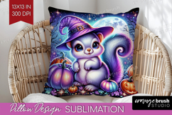 Squirrel Halloween Pillow Sublimation Cute Animal Pillow PNG Product Image 1