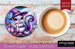 Squirrel Halloween Round Coaster Cute Animal Coaster PNG Product Image 1