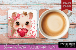 Squirrel Valentine Square Coaster Cute Valentines Day PNG Product Image 1
