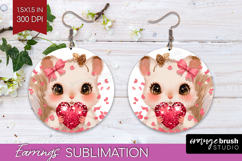 Squirrel Valentine Round Earrings Cute Valentines Day PNG Product Image 1