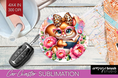 Squirrel Reading Car Coaster Book Lover Coaster PNG Product Image 1