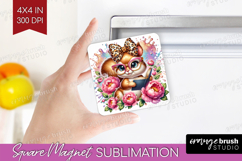 Squirrel Reading Magnet Sublimation Book Lover Square Magnet Product Image 1