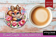Squirrel Reading Round Coaster Book Lover Coaster PNG Product Image 1