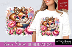 Squirrel Reading Square Tshirt Background Book Lover PNG Product Image 1