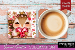 Squirrel Valentine Square Coaster Cute Valentines Day PNG Product Image 1