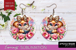 Squirrel Reading Round Earrings Book Lover PNG Sublimation Product Image 1