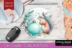 Squirrel Pastel Christmas Car Coaster Coquette Xmas Coaster Product Image 1
