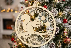 Squirrel Christmas Ornament SVG, Holiday Laser Cut Design Product Image 1
