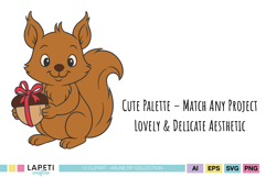 Cute squirrel holding wrapped gift, Christmas woodland animal PNG for festive crafts