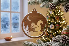 Squirrel Moon Christmas Ornament SVG, Holiday Laser Cut Product Image 2