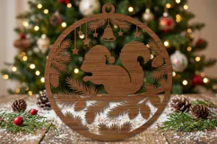 Squirrel Santa Hat Christmas Ornament SVG, Holiday Laser Cut Product Image 2