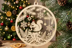 Squirrel Snowflake Christmas Ornament SVG, Holiday Laser Cut Product Image 1