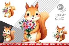Squirrel Spring Bouquet Clipart Product Image 1