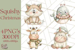 Chubby Christmas Critters PNG Cute Holiday Animal Clipart Product Image 1