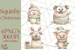 Chubby Christmas Critters PNG Cute Holiday Animal Clipart Product Image 1