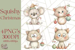 Chubby Christmas Critters PNG Cute Holiday Animal Clipart Product Image 1