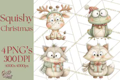Chubby Christmas Critters PNG Cute Holiday Animal Clipart Product Image 1