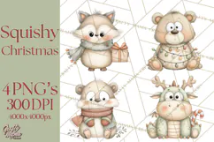 Chubby Christmas Critters PNG Cute Holiday Animal Clipart Product Image 1