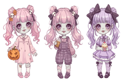 Three chibi-style zombie girls Product Image 1