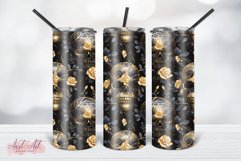 Golden Skulls and Roses Black Tumbler Sublimation Product Image 1