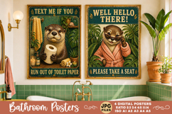 Bathroom funny animals posters, Retro 4 Posters JPG Bathroom Product Image 4