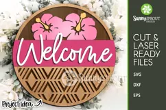 Welcome Hibiscus Flower Sign - SVG Laser Cut Files Product Image 1