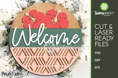 Welcome Hibiscus Flower Sign - SVG Laser Cut Files Product Image 2