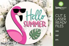 Hello Summer Flamingo Sunglasses Sign - SVG Laser Cut Files Product Image 2