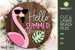 Hello Summer Flamingo Sunglasses Sign - SVG Laser Cut Files Product Image 1