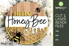 Hello Honey Bee Honeycomb Sign - SVG Laser Cut Files Product Image 2