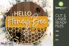 Hello Honey Bee Honeycomb Sign - SVG Laser Cut Files Product Image 1