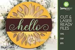 Hello Round Sunflower Cutout Sign - SVG Laser Cut Files Product Image 2
