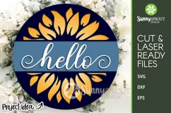 Hello Round Sunflower Cutout Sign - SVG Laser Cut Files Product Image 1