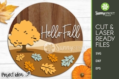 Hello Fall Oak Tree Leaf Sign - SVG Laser Cut Files Product Image 1