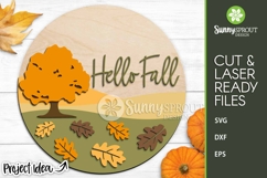 Hello Fall Oak Tree Leaf Sign - SVG Laser Cut Files Product Image 2