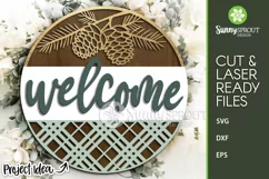 Welcome Pine Cone & Plaid Sign - SVG Laser Cut File Product Image 1
