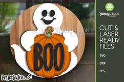 Boo Ghost and Pumpkin Sign - Halloween SVG Laser Cut Files Product Image 1