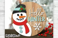 Hello Winter Snowman Door Sign - SVG Laser Cut Files Product Image 1