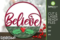 Believe Christmas Holly Sign - SVG Laser Cut Files Product Image 2